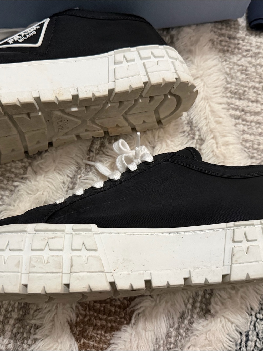 Prada Double Wheel Re-nylon Gabardine Women Sneakers - Black/white - Picture 10 of 16